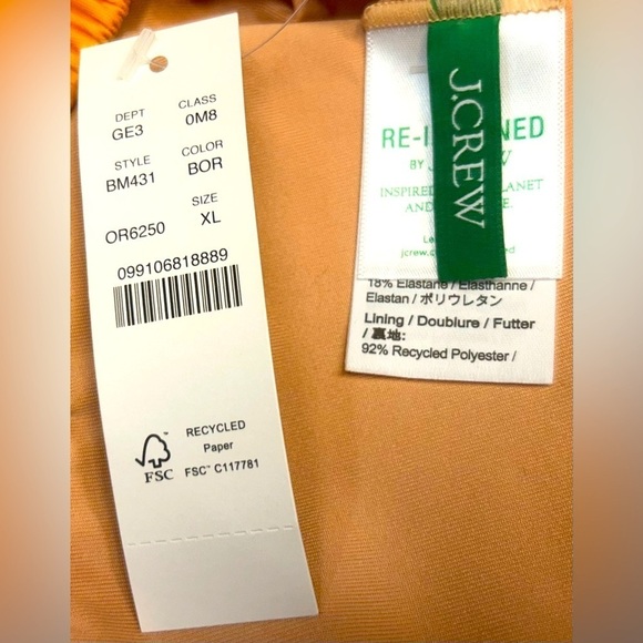 J.Crew Orange Scrunchie-Strap Squareneck Bikini Top with Removable Pads, Size XL - Picture 10 of 15